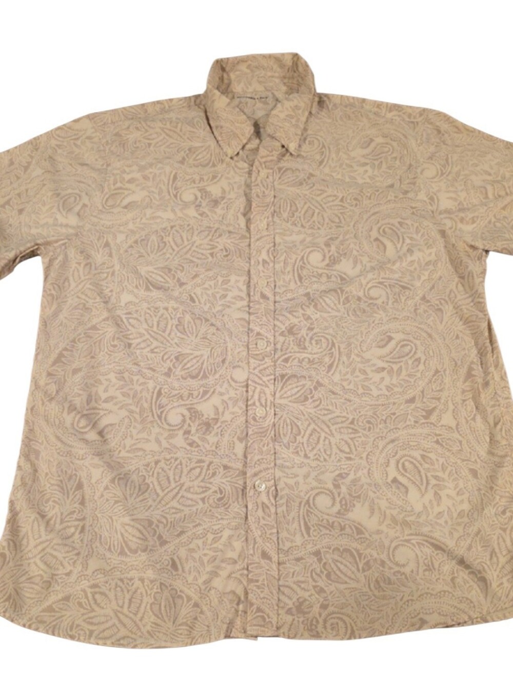 Abercrombie Fitch Men's Light Beige Paisley Short-Sleeve Button-Up Shirt Size L